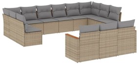 Set divano da giardino 13 pz con cuscini beige in polyrattan