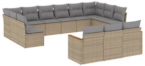 Set divano da giardino 13 pz con cuscini beige in polyrattan
