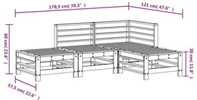 Set Salotto da Giardino 4 pz Grigio in Legno Massello di Pino