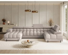 Divano angolare beige allungabile (con penisola a destra/a U) con rivestimento in bouclé Feraria – ELTAP