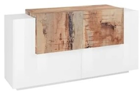 Madia 4 Ante 160x86x45 Design Moderno Bianco Lucido Effetto Legno New Coro