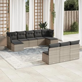 Set divano da giardino 10 pz con cuscini grigio in polyrattan