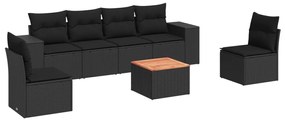 Set divani da giardino con cuscini 7pz nero polyrattan