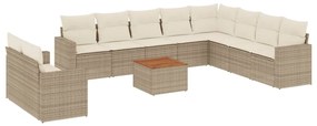 Set divani da giardino 11 pz con cuscini beige in polyrattan