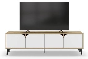 Tavolo TV in rovere decorato in bianco e naturale 180x51 cm Nola - Marckeric