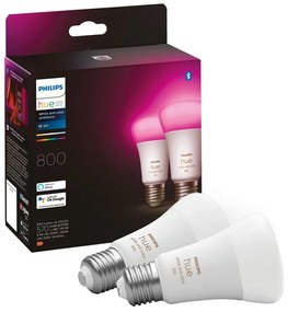 Set da 2 lampadine Hue Color, LED, E27 goccia, trasparente, luce cct e rgb, 6.5W= 800LM (equiv 9 W), 200° dimmerabile, PHILIPS HUE