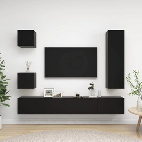 Set Di Mobili Porta Tv 5 Pz Nero İn Legno Multistrato /
