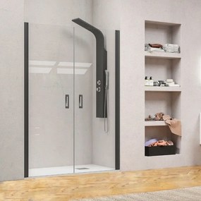 Kamalu - porta doccia per nicchia 80-85 cm doppio battente profili neri kn-saloon