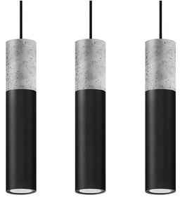 Lampada a Sospensione BORGIO 3P Nera con Cemento 3xGU10