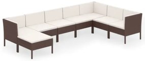 Set Divani da Giardino 8 pz con Cuscini in Polyrattan Marrone