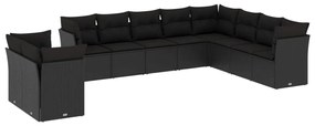 Set Divani da Giardino 10pz con Cuscini in Polyrattan Nero