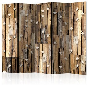 Paravento design Costellazione di legno II - stelle su texture di legno marrone