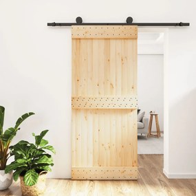 Porta Scorrevole Con Set Hardware 90x210 Cm Legno Massello Pino /
