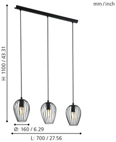 Eglo 49478 - Lampadario NEWTOWN 3xE27/60W/230V