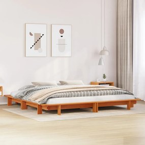 Letto Senza Materasso Marrone Cera 200x200 Cm İn Legno Di Pino /