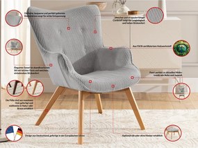 Poltrona con poggiapiedi grigia con rivestimento in velluto a coste Niko – Ropez