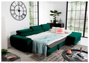 Divano angolare verde allungabile/con contenitore (con penisola a destra/con chaise lounge) e rivestimento in velluto Grayson – ELTAP