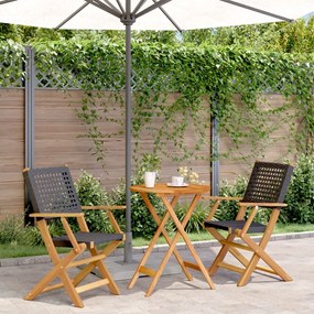 Set Da Bistrot 3 Pz Nero İn Polyrattan E Legno Massello /