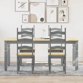 Set Da Pranzo 5 Pz Panama Grigio İn Legno Massello Di Pino /