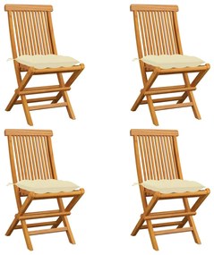 Sedie da giardino con cuscini bianco crema 4pz massello di teak