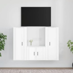 Set Mobili Porta TV 3 pz Bianco Lucido in Legno Multistrato