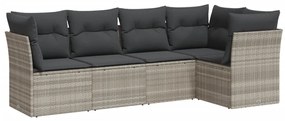 Set divano da giardino 5pz con cuscini grigio chiaro polyrattan