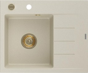 Mexen Ben Lavello in granito 1 vasca con sgocciolatoio, sinistro 600 x 500 mm, beige, sifone dorato - 6522605000-69-G