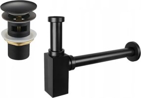 Mexen semisifone per lavabo quadrato con tappo clic-clac, con troppo pieno, nero antico - 7992060-79