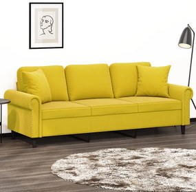Divano A 3 Posti Con Cuscini Giallo 180 Cm İn Velluto /