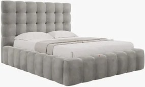 Letto matrimoniale Mamaia in tessuto Bouclé con contenitore e testiera - 140x200 cm