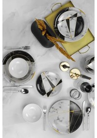 Set da tavola 24 pezzi, nero/bianco/oro, in porcellana