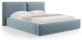 Letto matrimoniale imbottito azzurro in velluto con contenitore con rete inclusa 200x200 cm Arendal – Cosmopolitan Design