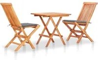 Set da Bistrot 3 pz con Cuscini Grigi in Legno Massello di Teak 3063226