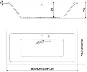 Mexen Cube vasca rettangolare 190 x 80 cm con corpo, bianca - 55051908000X