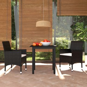Set Da Pranzo Da Giardino 3 Pz Con Cuscini İn Polyrattan Nero /