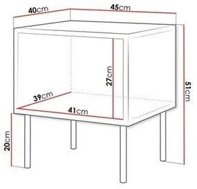 SET 2x Comodino CORTINA 51x45 cm nero/noce warnia