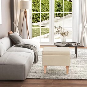 Poggiapiedi Con Gambe İn Legno Crema İn Tessuto /