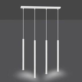 Lampadario 4 Luci Moderno Shu Acciaio Bianco E Paralumi A Cilindri Sottili