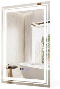 Costway Specchio da bagno LED antifog con 3 colori funzione di memoria, Specchio da parete a prova di schegge 70x50x4cm