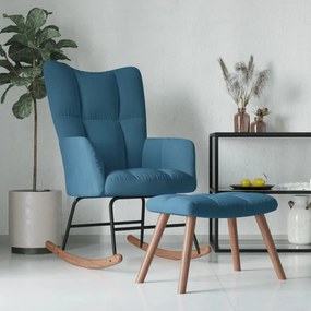 Poltrona A Dondolo Con Poggiapiedi Blu İn Velluto /