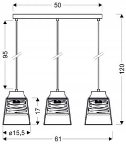 Lampadario su filo FRESNO 3xE27/60W/230V