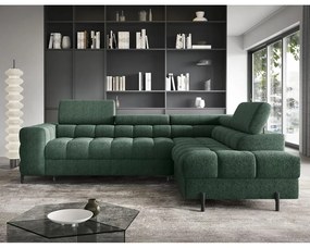 Divano angolare verde allungabile/con contenitore (con penisola a destra/a L) con rivestimento in bouclé Ferucce – ELTAP