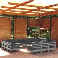 Set Divani da Giardino 13 pz con Cuscini Grigi Massello di Pino 3097237