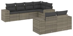 Set divani da giardino 7 pz con cuscini grigio in polyrattan