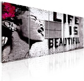 Quadro Banksy  Life is Beautiful  Colore bianco e nero, Dimensioni e Misure 225x90