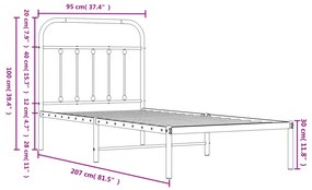 Giroletto con Testiera Metallo Bianco 90x200 cm