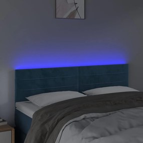 Testiera a led blu scuro 144x5x78/88 cm in velluto