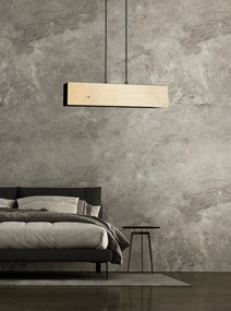 Lampadario 2 Luci Carlo In Acciaio Nero Corpo Rettangolare E Legno Naturale