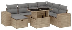 Set divano da giardino 8 pz con cuscini beige in polyrattan