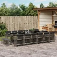 Set da Pranzo da Giardino 17pz con Cuscini Grigio in Polyrattan 3211724